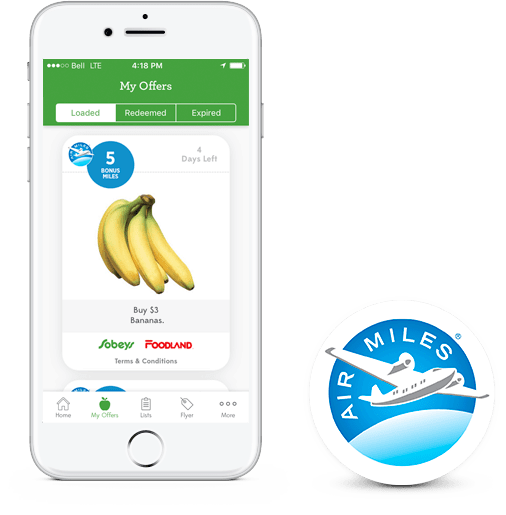 phone-money My offers Mobile app page beside Air Miles logo