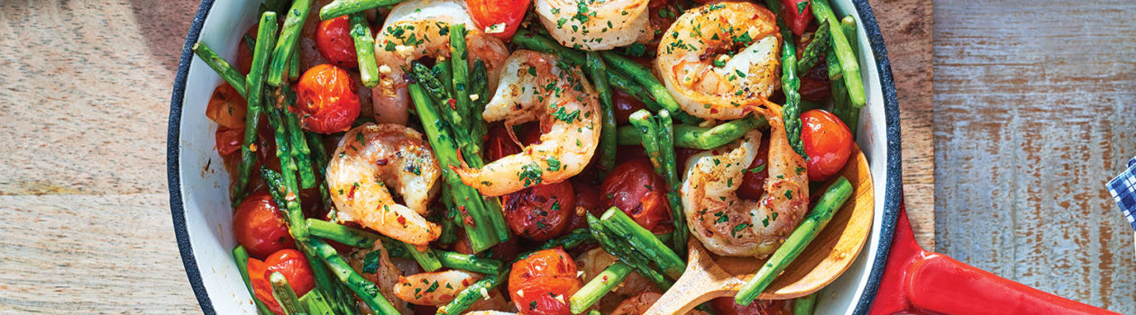 BBQ one-skillet shrimp & asparagus