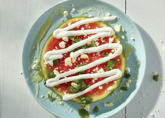 Savoury Watermelon “Pizza”