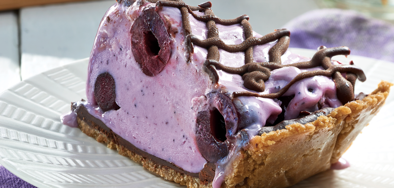 Chocolate, Cherry & Blueberry Frozen Yogourt Pie