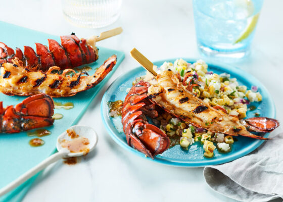 Jerk Spiced Grilled Lobster Tails with Charred Corn Salad