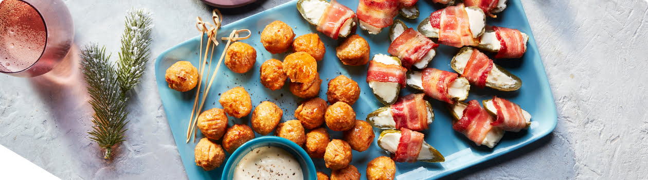 Collection of frozen appetizers on a plate.