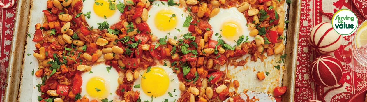 Bacon, beans and egg sheet pan breakfast