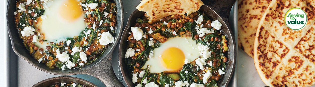 Poached Eggs with Spinach and Lentils