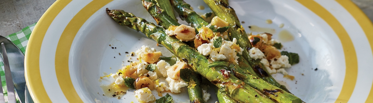 Grilled Asparagus with Hazelnuts & Feta