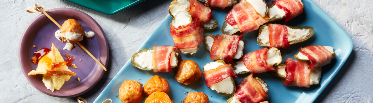 Collection of frozen appetizers on a plate.