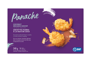 Panache Breaded Coconut Shrimp in a box.