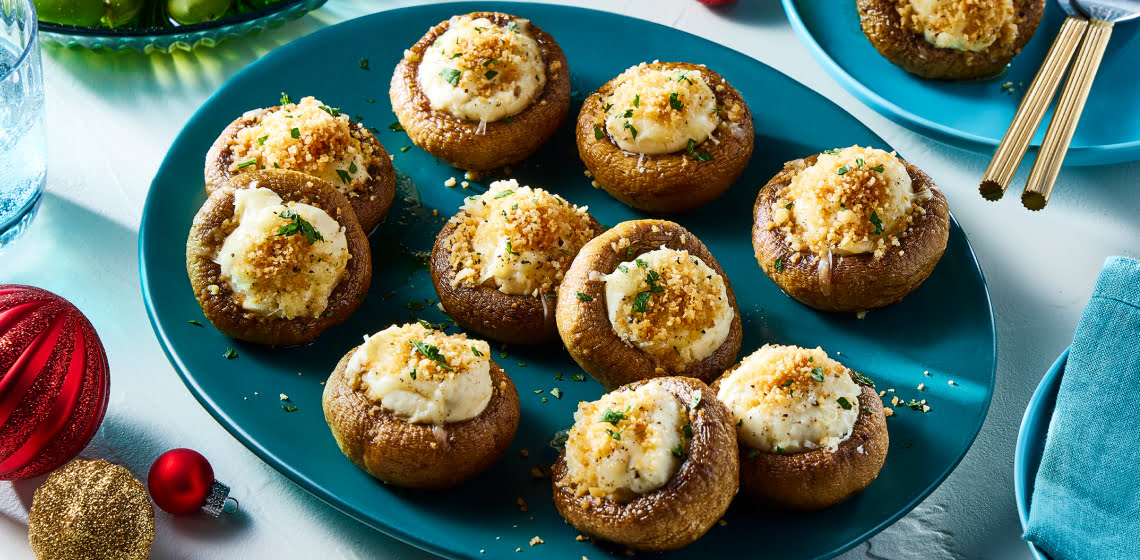 Plate of French Onion stuffed mushrooms