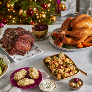 Holiday feast set up on table