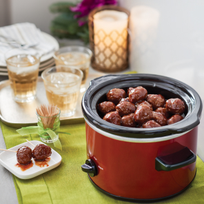 Crock Pot filled with cranberry barbecue meatballs