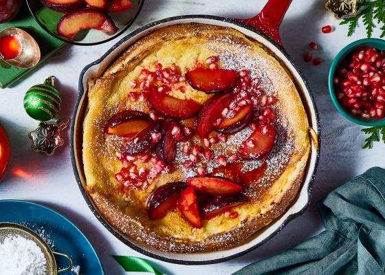 Dutch Baby with Roasted Plums & Pomegranate