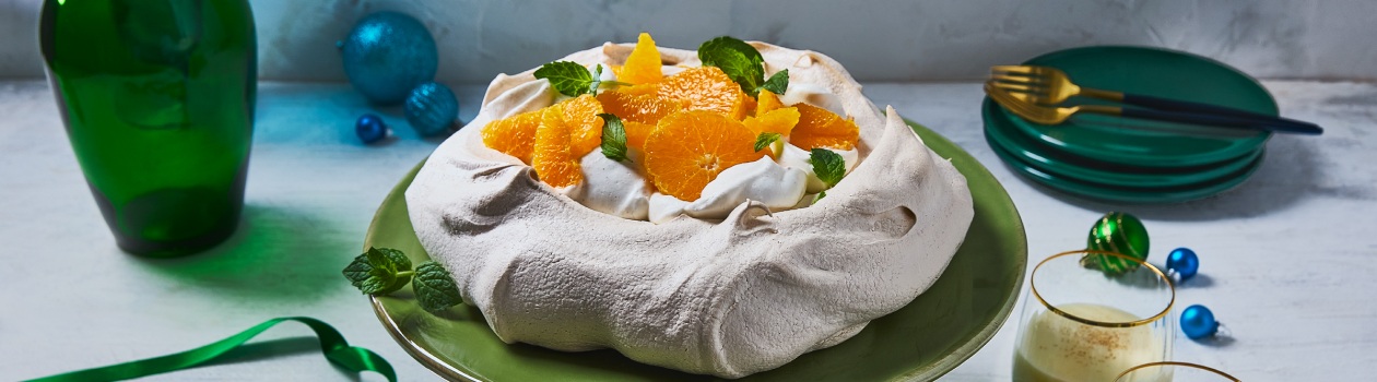 Eggnog-Spiced Pavlova with Clementines