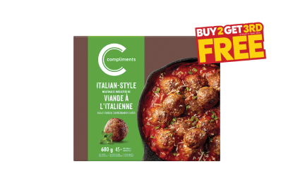 A box of Compliments Italian-Style Meatballs