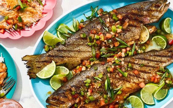 Filipino-Inspired Grilled Whole Trout with Tomato Pepper Onion Relish