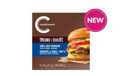 Pack shot of Compliments smash burgers